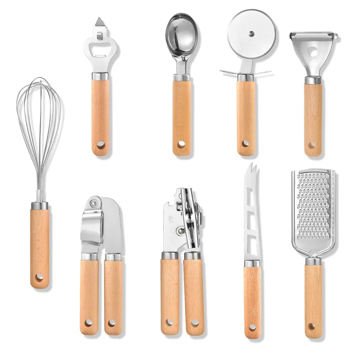 Kitchen Tools -9 Pieces Set Cheese Cutter/Pizza Cutter/Can Opener/Cream Scoop/Garlic Press/Grater