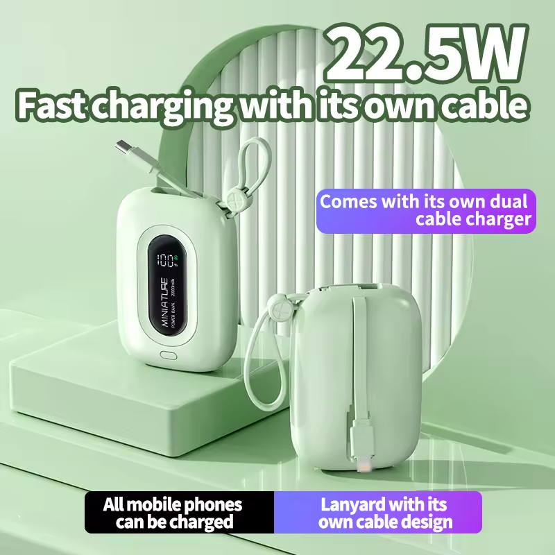 Wholesale Mini Portable Pd 22.5W Super Fast Charging Mobile Charger 10000mAh Power Bank with Built-in Cables for Cell Phone