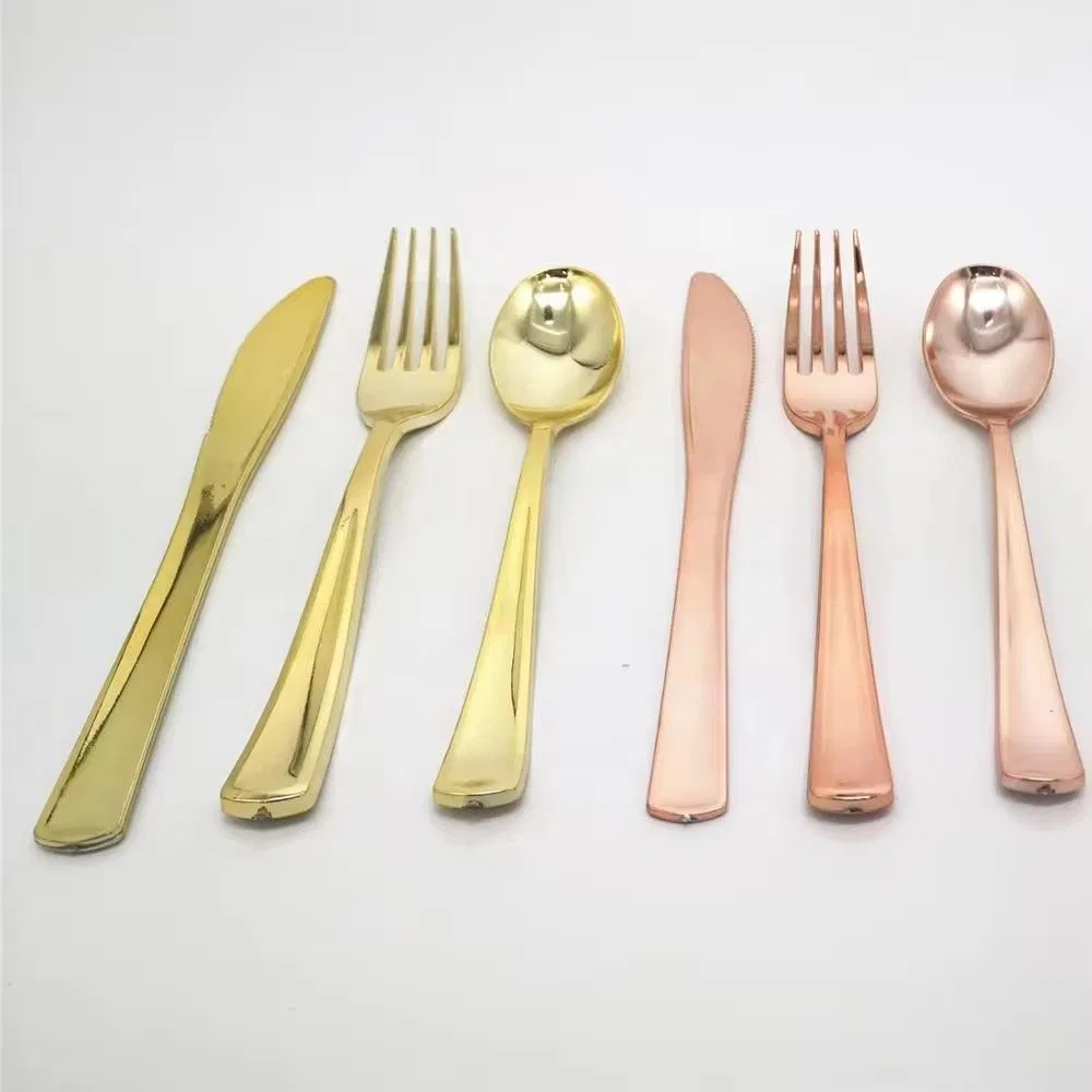 Elegant Rose Gold Plastic Cutlery Set for Weddings and Events