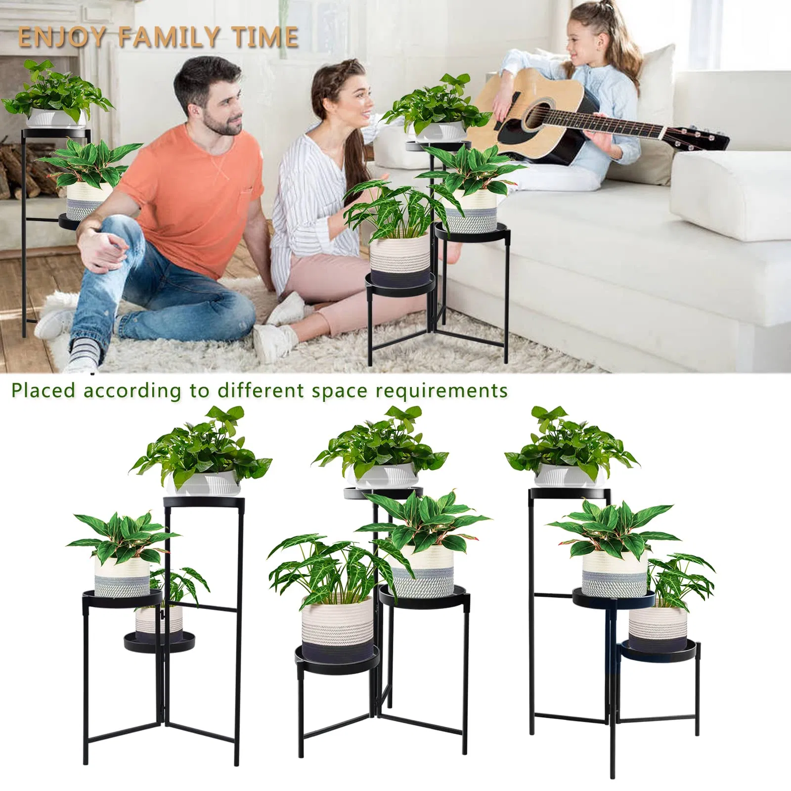 3-Tier Metal Flower Holder Corner Shelf Rack Tiered Iron Potted Plant Stand