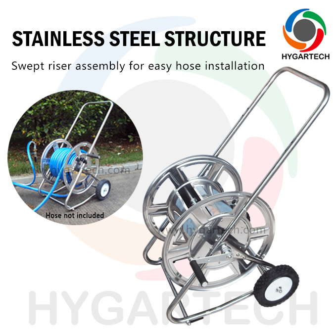 High Durability Metal Trolley Hose Reel Cart Multi-Functional for Washing / Irrigation / Gardening