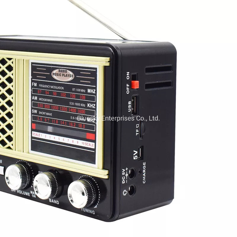 Rechargeable FM/Am/Sw Multiband Solar Panel Vintage Portable Radio with LED Flashlight