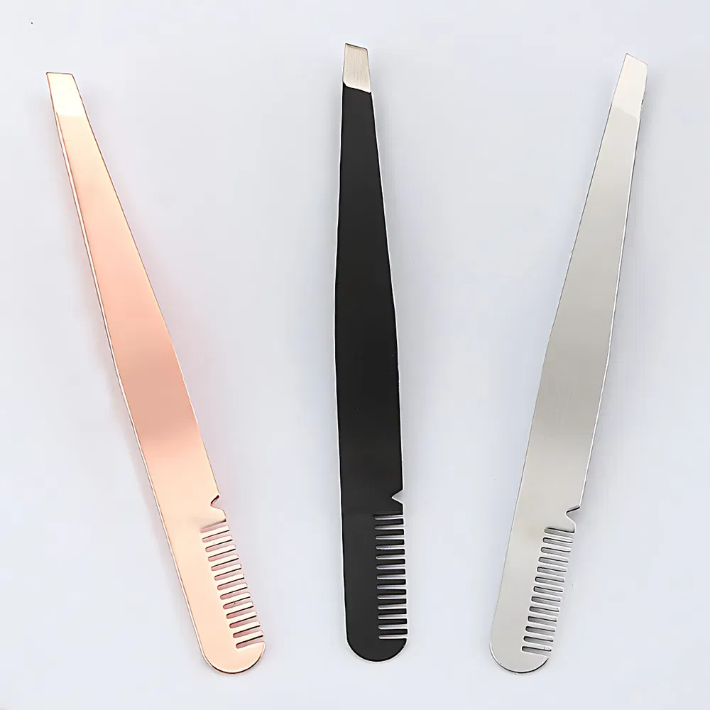 Double Ended Slanted Lash Tweezers Guangdong Stainless Steel Eyelash Eyebrow Tweezer