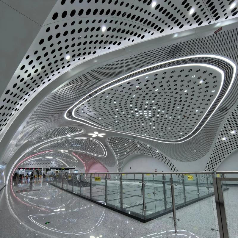 Interior Aluminum Perforated Ceiling Panels, Powder Coat, Laser Cut Mesh Design