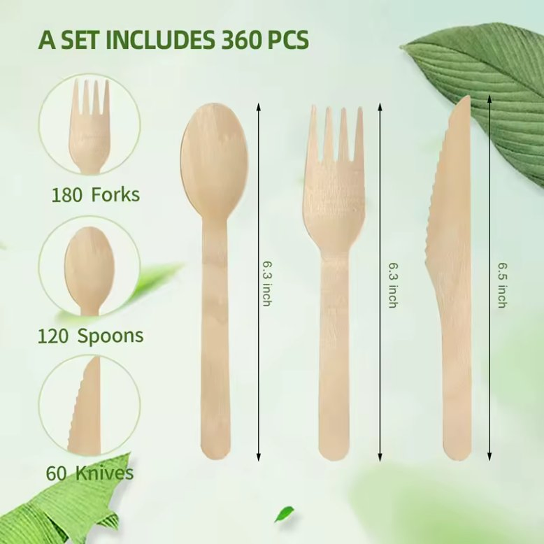 Biodegradable Individually Packaged Disposable Wooden Tableware Wooden Cutlery