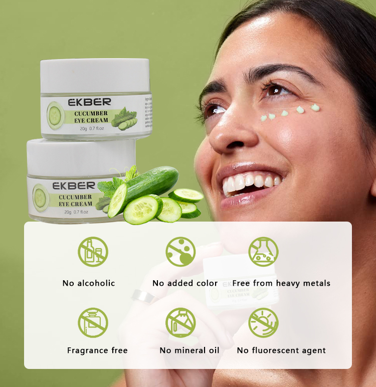 Customize Logo Cucumber Eye Cream Remove Dark Circles with Hyaluronic Acid Hydrolyzed Collagen Lift Under Eye Cream