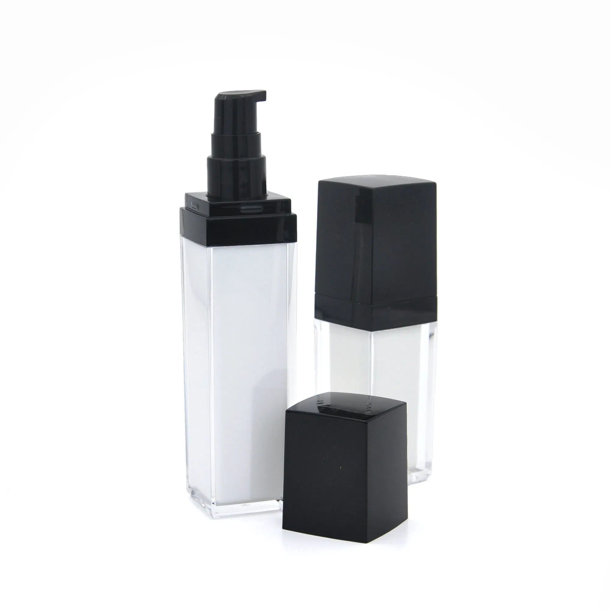 Top Quality Cosmetic Packaging Skin Care Square Set Black and White Acrylic Lotion Bottle and Jar