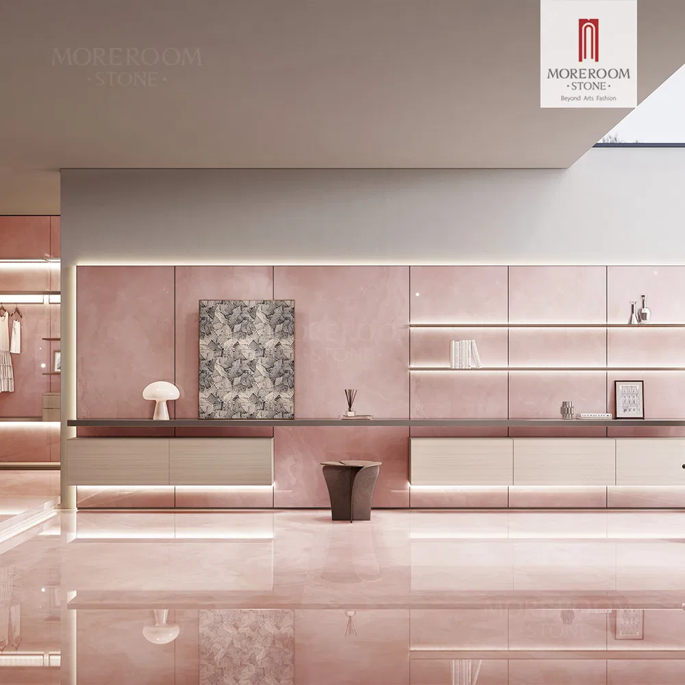 3200X1600mm Pink Glint Gemstone Furniture Slabs Polished Sintered Onyx Slab for High End Projects