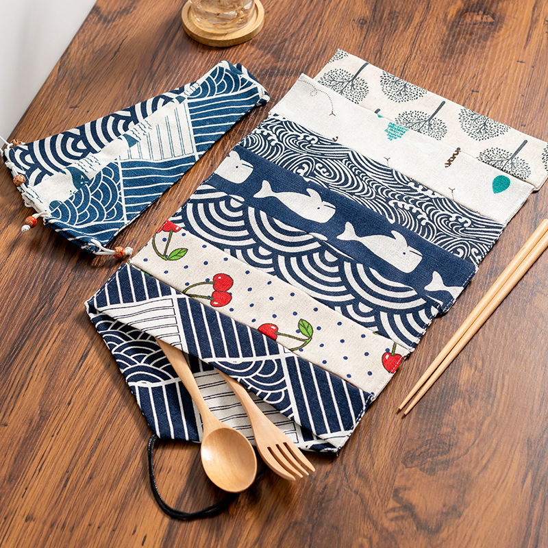 Simple Style Creative Cotton Bag Bundle Pocket Cutlery Storage Bag
