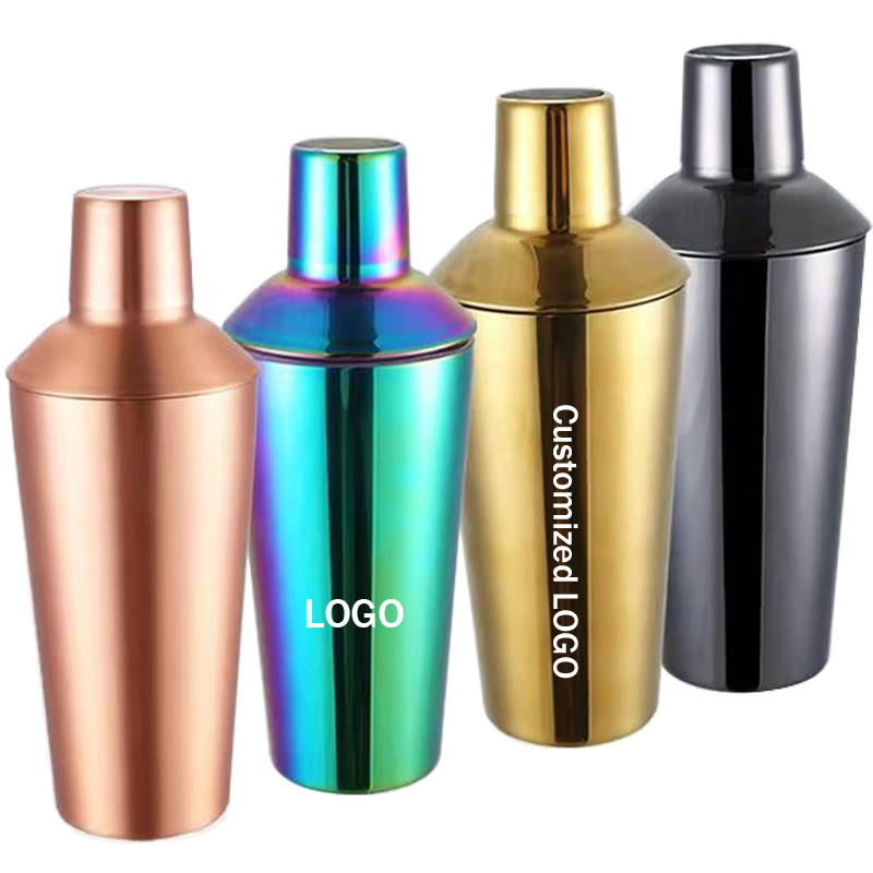 Customized Logo 600ml Black Copper Silver Stainless Steel Cocktail Shaker for Bar
