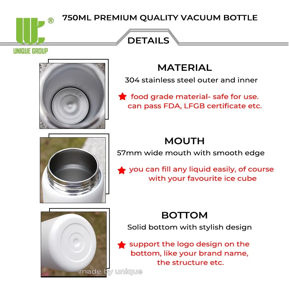 Термос для спорта 750 мл, двойная крышка, сталь 304