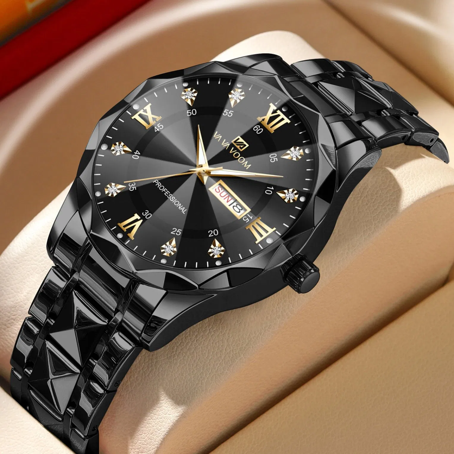 Men's Day of The Week Date Quartz Gift Watch Luxury Waterproof Steel Strap Custom Made Watches