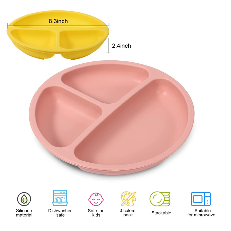 Customized Shape Wholesale Silicone Dinner Plate Non-Slip Divided Plate