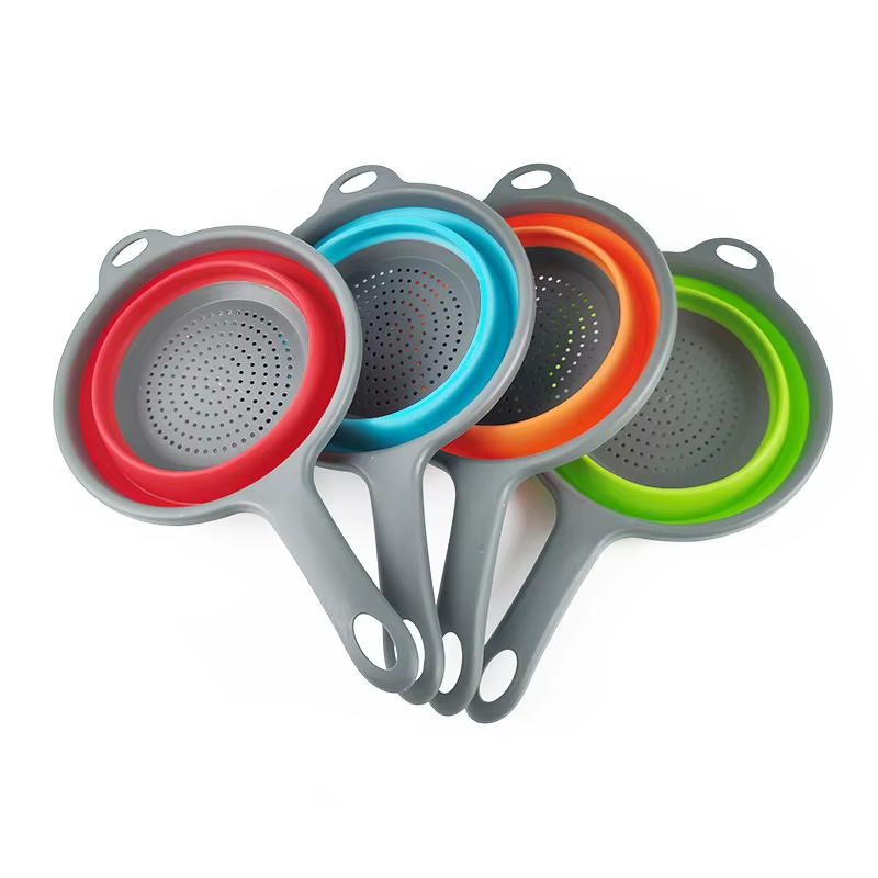 2 Pieces Collapsible Colander Set Round Foldable Silicone Storage Strainer