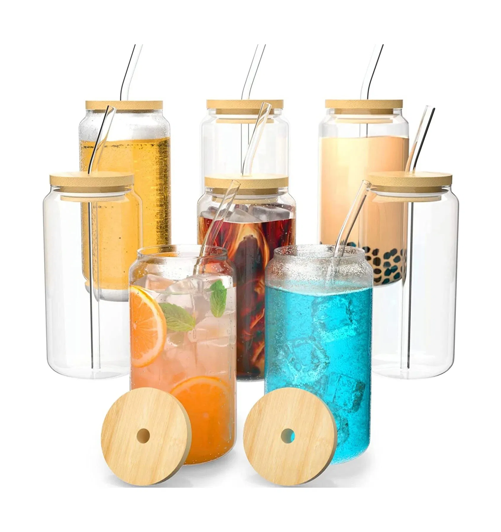 Hot Sale 12oz 16oz Borosilicate Glass Drinking Bottles Beer Shaped Glass Can Glass Sublimation Tumbler with Bamboo Straw