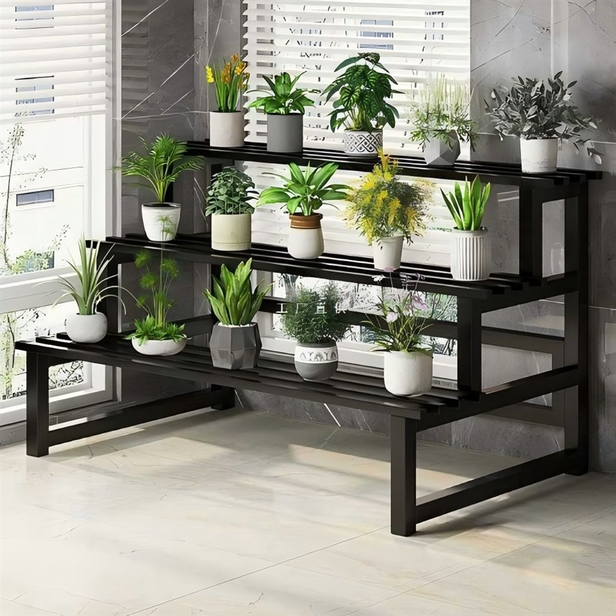 Robust Ladder-Type Metal Plant Stand for Heavy Potted Plants & Balcony Decoration