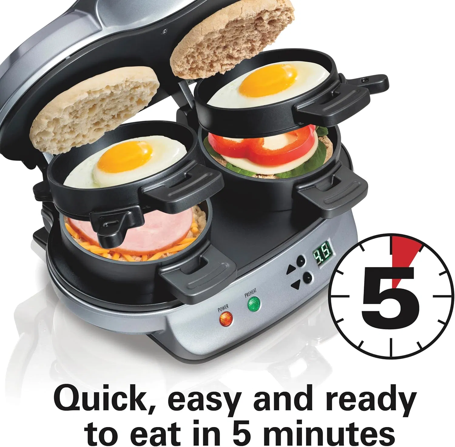 Dual Breakfast Sandwich Maker with Timer