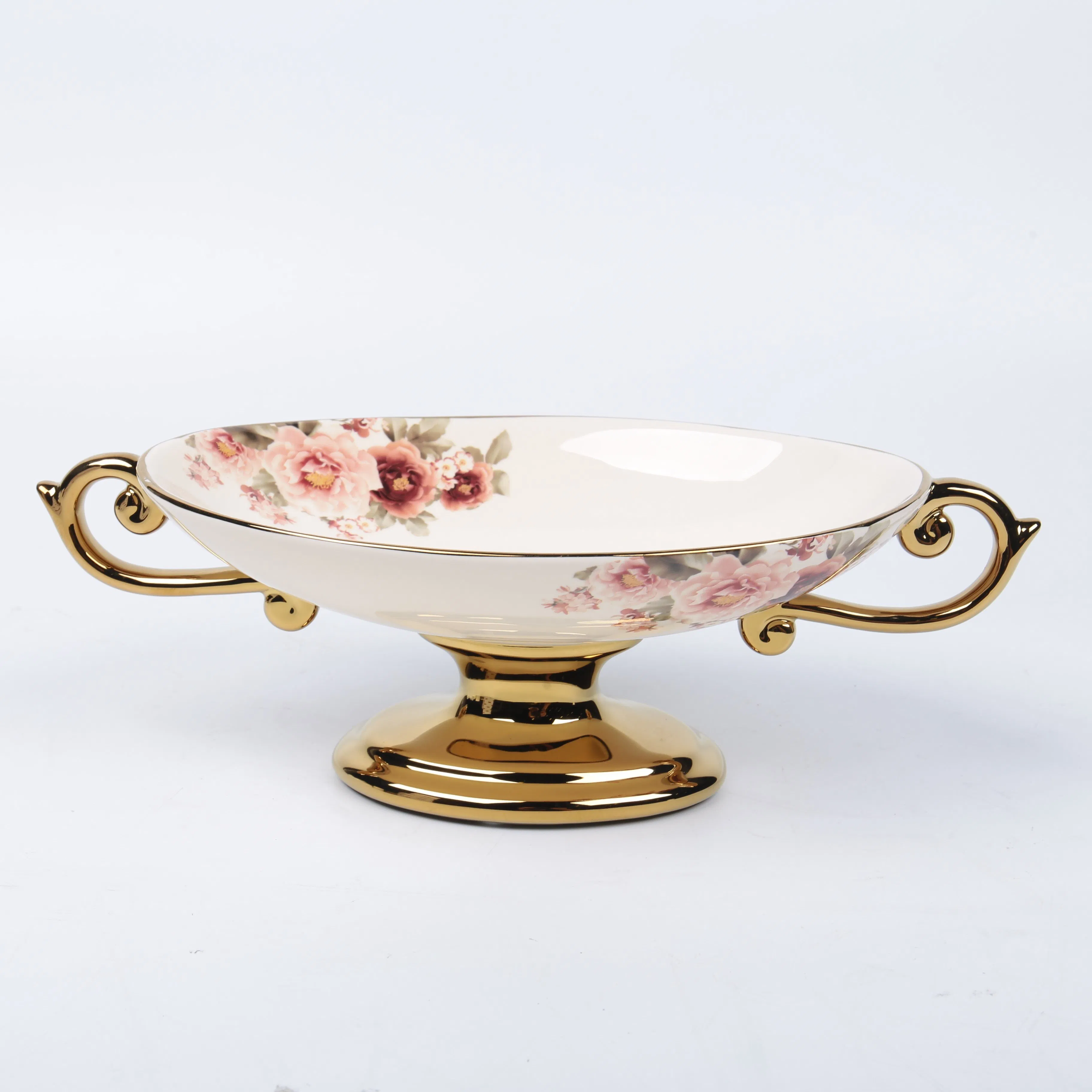 Home Accessories Gold Plating Decorative Bowl Gift Ceramic Fruit Bowl