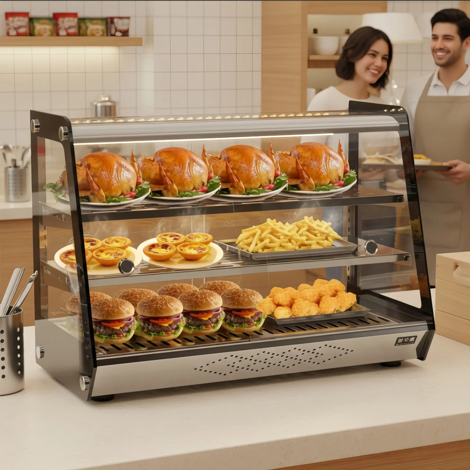 Stainless Steel Heated Food Display Cabinet Commercial Model for Fast Food Shop