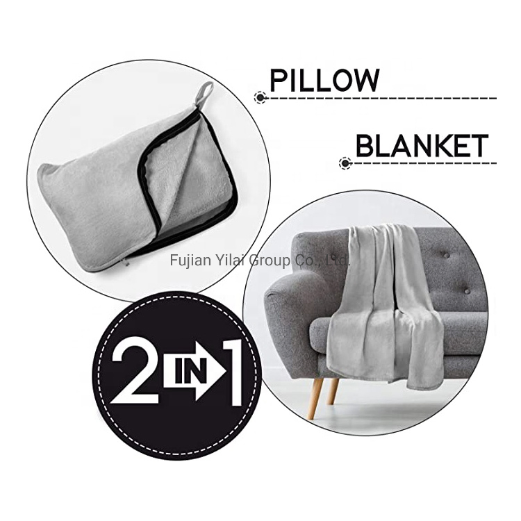 Coral Fleece Promotion Pillow for Airplane in Soft Bag Case with Hand Luggage Belt &AMP Throw Travel Blanket