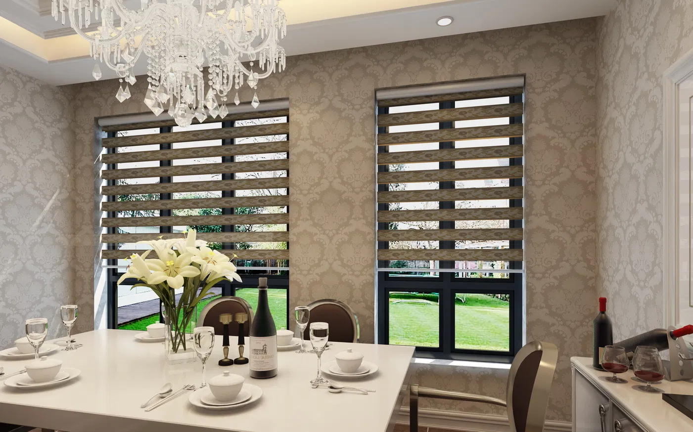 Zebra Blinds Korea Style Double Layers Blackout Manual Control Zebra Blind