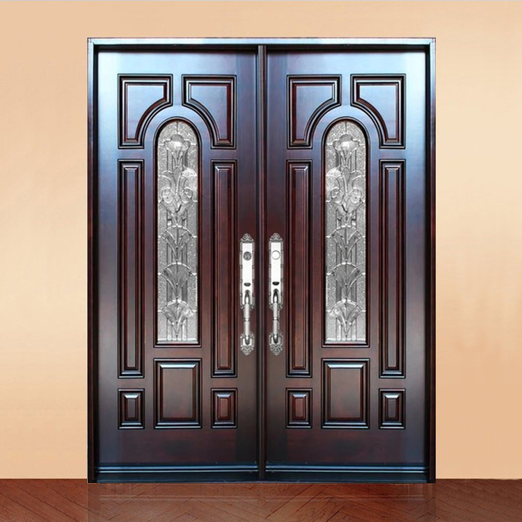 Wholesale Outdoor Modern Double Solid Wood Front Door Exterior Main Entrance Wooden Doors Design