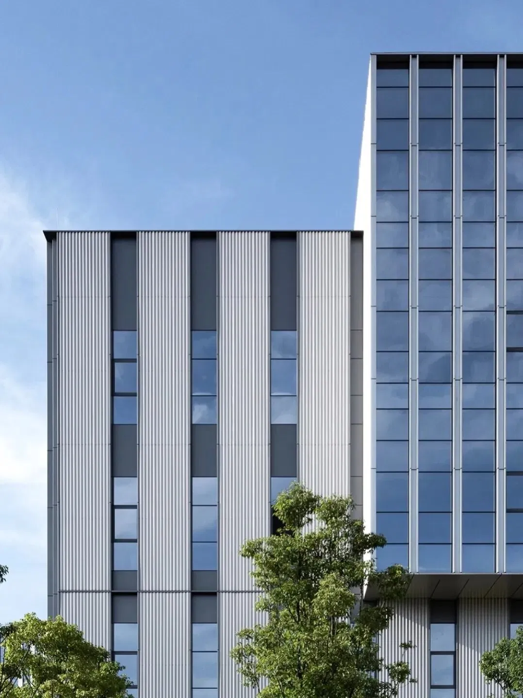 Hidden Frame Glass Curtain Wall Design, Modern & Transparent Appearance.