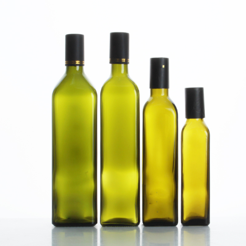 High Quality Green Square Olive Oil Glass Bottle