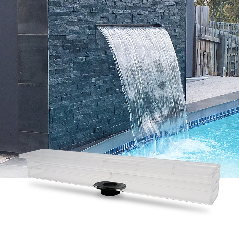 Transparent Acrylic Pool Waterfall Spillway with Pipe Connector Kits for Sheer Descent Indoor/Outdoor Decorative