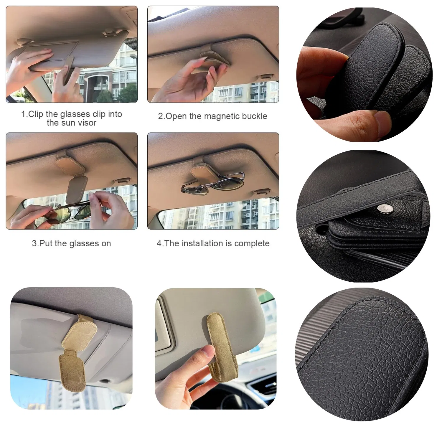 Magnetic Leather Sunglass Holder for Car