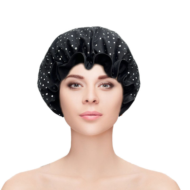 Double-Layer Waterproof Shower Cap for Women at Home, Kitchen Oil-Proof Hair Cap and Thickened Shampoo Cap