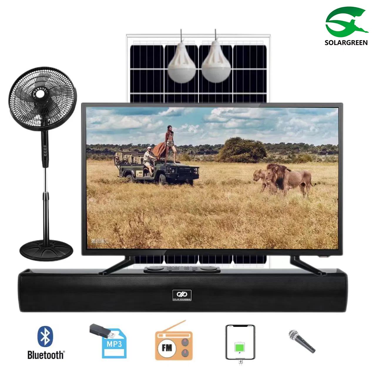 32 43 Inches Solar Battery Power Anti-Reverse AC DC 12V Solar TV