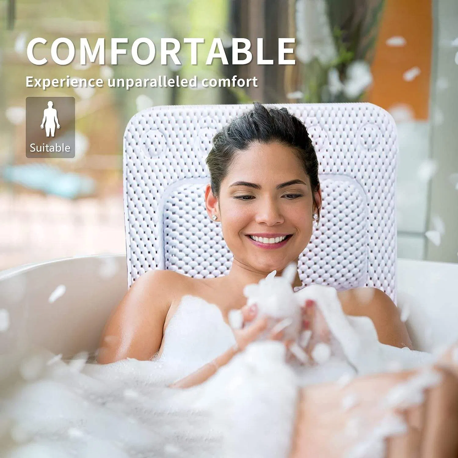 Non-Slip Cushioned Bathtub Pillow PVC Bath Pillow for Full Body, Neck Back & Shoulder Support Bath Mats