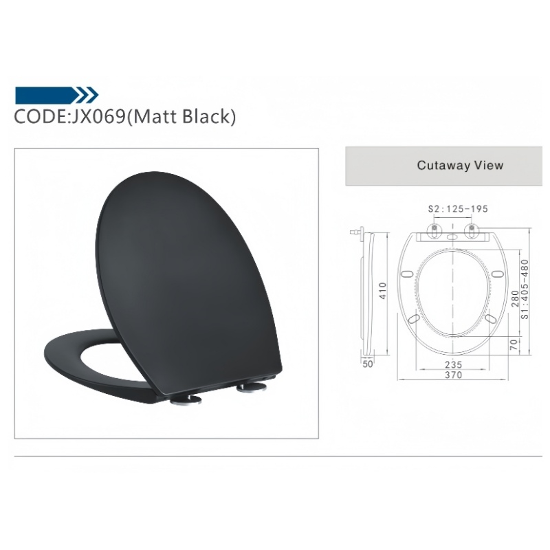 Jx069 Slow-Close Toilet Seat - Matte Black UF with Universal Fit & Anti-Slip Design