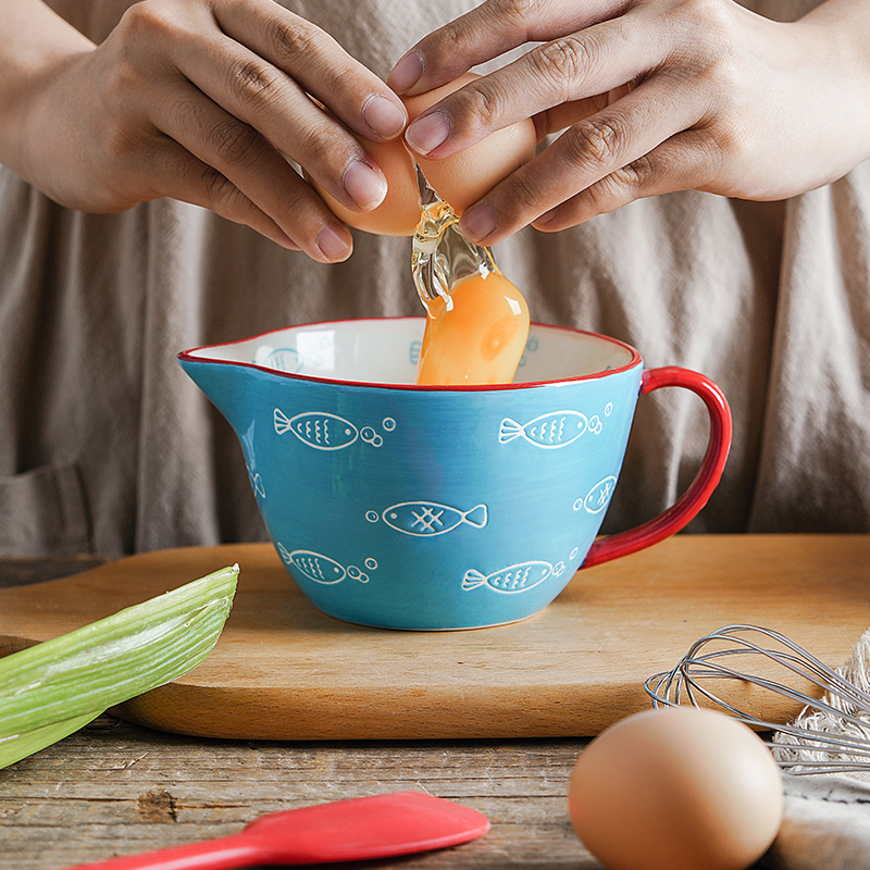 Japanese Bowl Large Mixing Bowl for Kitchen Ceramic Salad Bowl with Handle