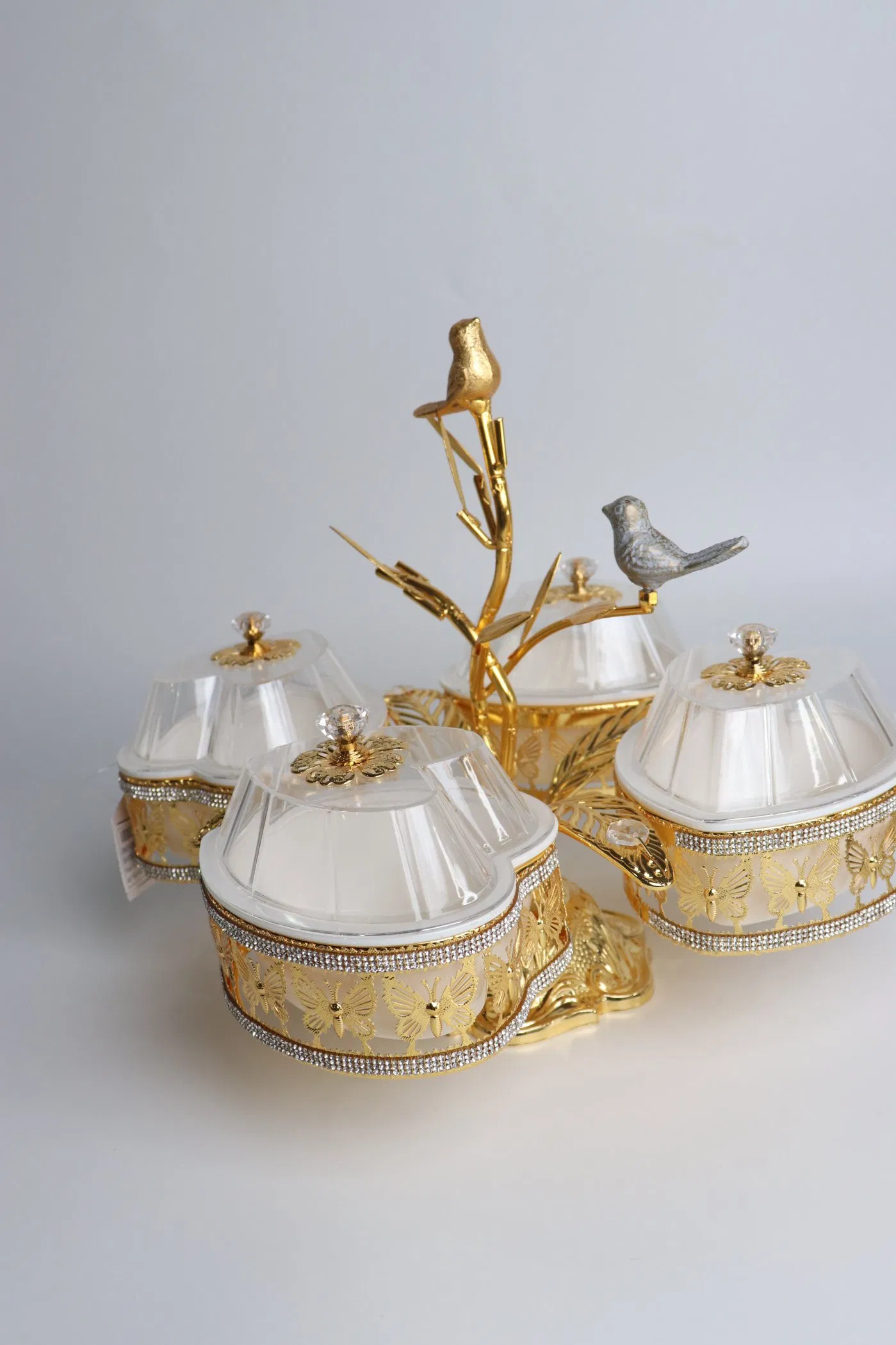 Living Room Storage Food Container, Sugar Jar with Lid, Plastic Jar with Gold-Plated Iron Set