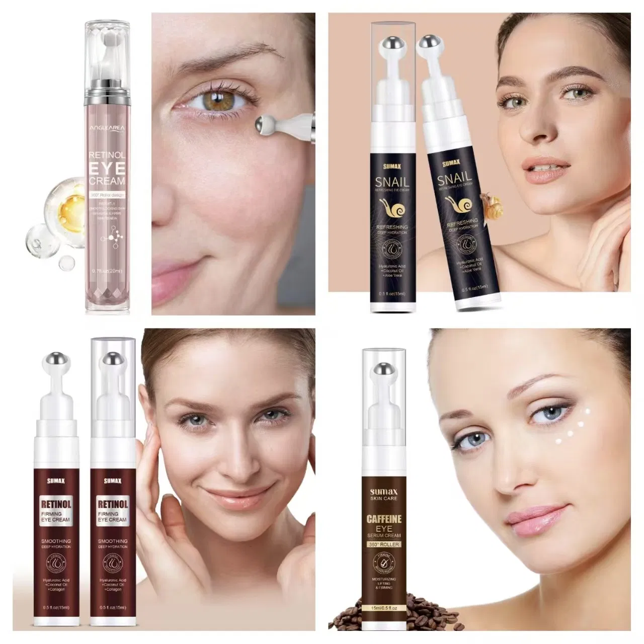 Online Wholesale and Retail Eyebag Removal Cream Organic Remove Dark Circles Anti Wrinkle Lifting Firming Massage Roller Moisturizing Retinol Roller Eye Cream