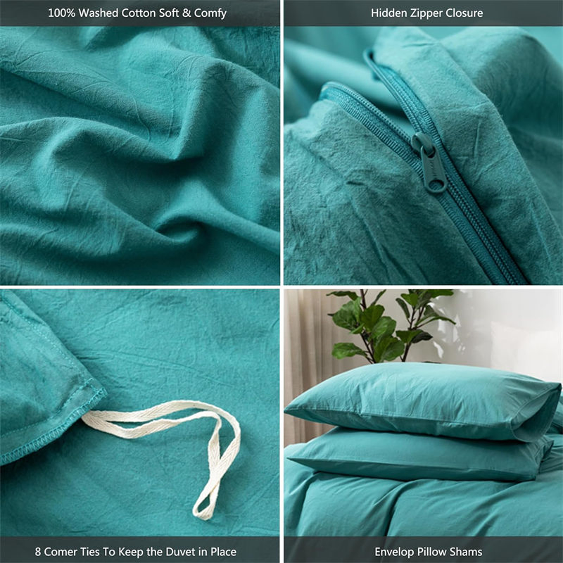 Rescue Equipment Teal All Season Bedding Duvet Cover Set Super Cheap 100% Washed Cotton Linen Like Textured Breathable Durable Dormitory Bedding