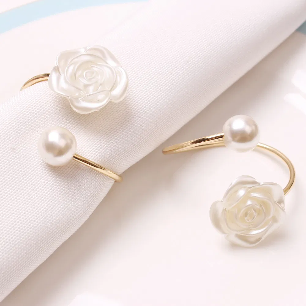 Pearl Napkin Holder Rose Flower Creative Round Pearl Napkin Ring Wedding Accessories