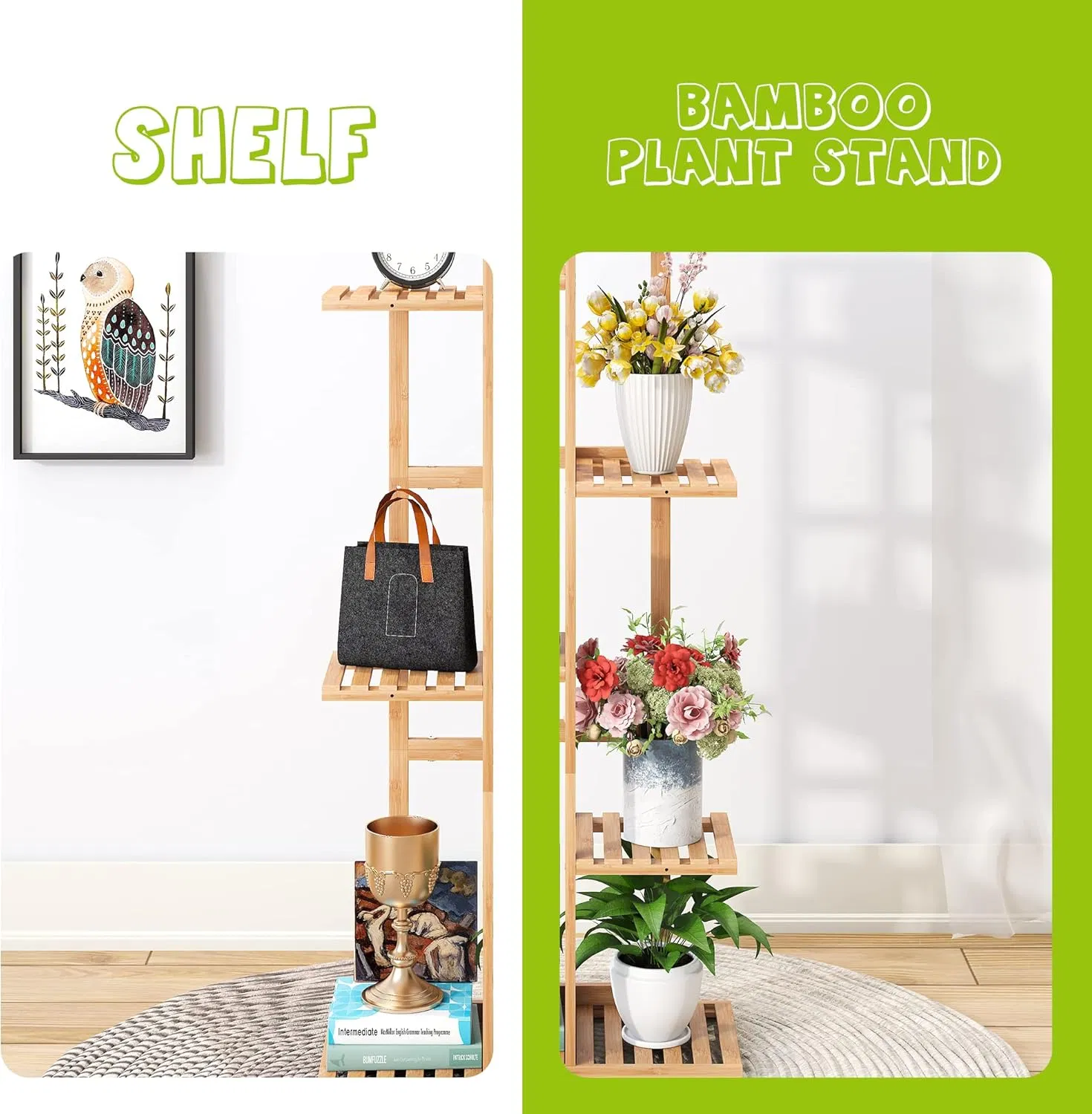Bamboo Household Living Room Balcony Multi-Layer Flower Rack