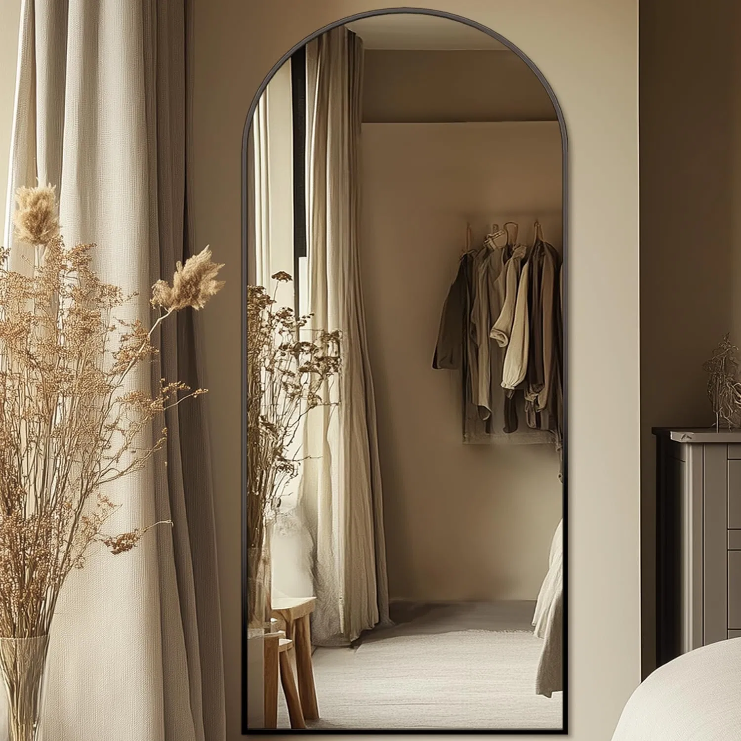 Full Length Arched Mirror Gold Aluminum Floor & Wall Mirror Large Standing Body Mirror for Bedroom & Living Room Elegant Home Decor