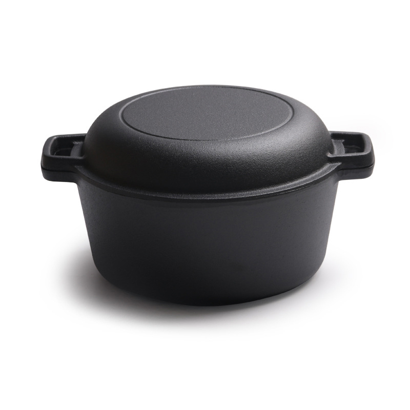 2 in 1 Cast Iron Double Dutch Oven Pre-Seasoned 5-Quart Multi-Cooker Combo Dutch Oven Set Induction Safe