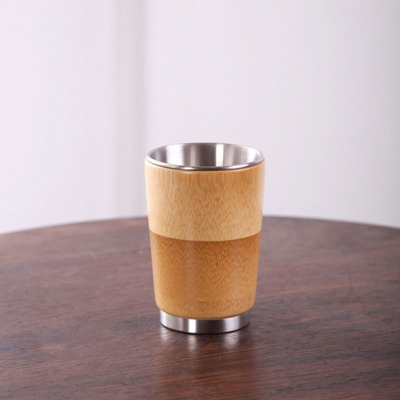 14oz V Shaped Double Skin Wall Insulated Tea Travel Mug Stainless Steel Eco Coffee Leakproof Bamboo Travel Mug