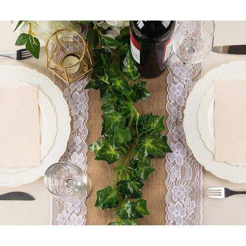 Natural Hessian Jute Lace Burlap Table Runner for Wedding Party Rustic Decor