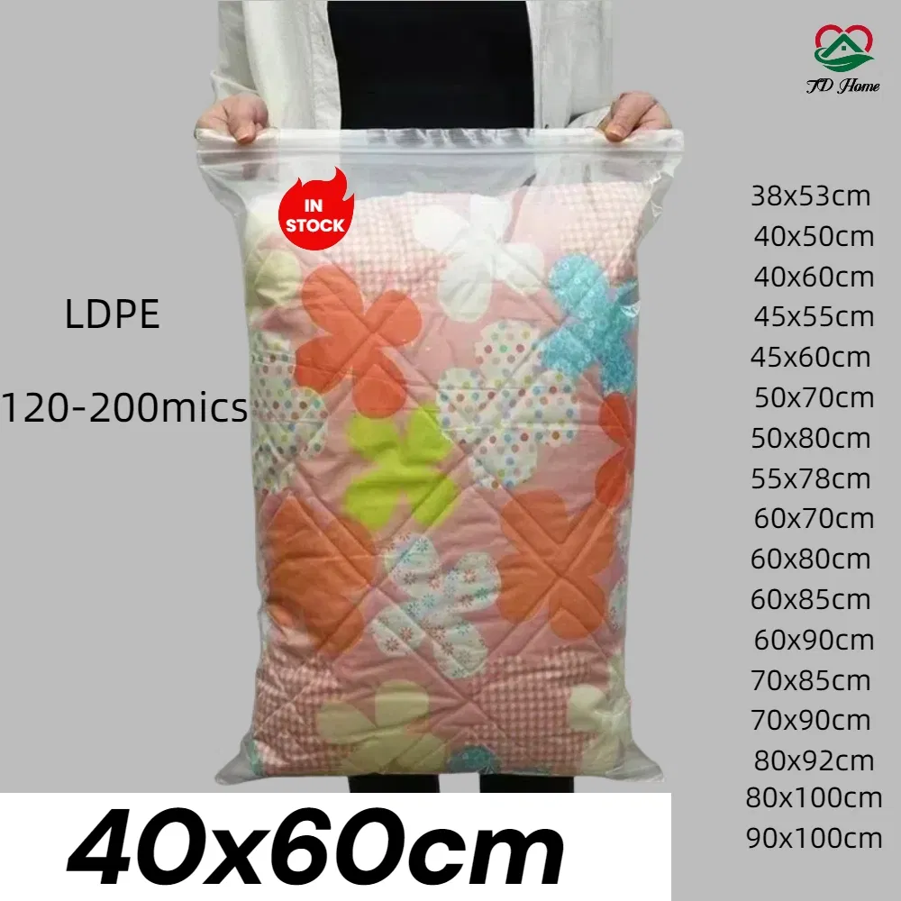 Transparent Large Ziplock Plastic Packaging LDPE Reusable Zipper Bags with FDA