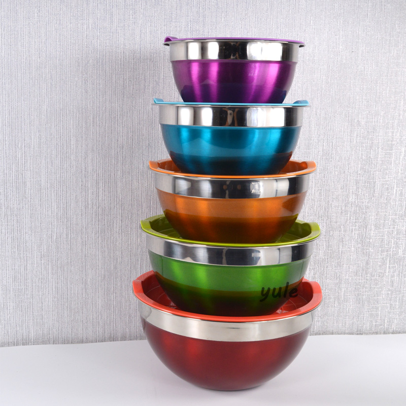Wholesale Bakeware Kitchen Custom Color Stainless Steel Mixing Bowl with PE Lid