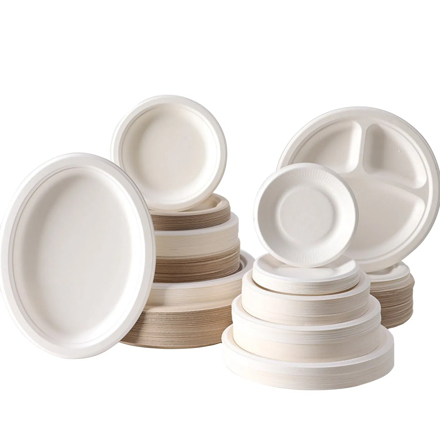 Тарелка для торта 6 дюймов из багассы, белая круглая