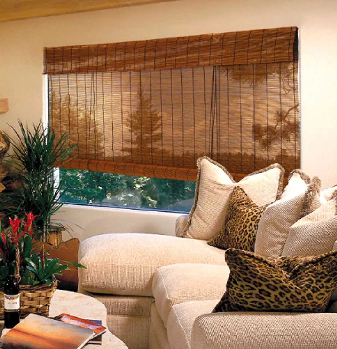 Bamboo Window Curtains with Roller Roman Blinds