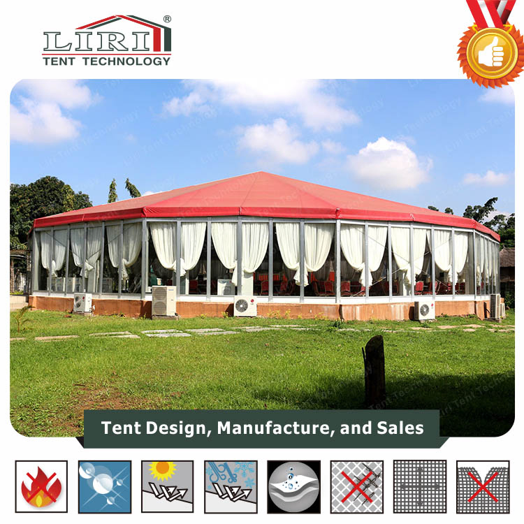 Outdoor Hexagon Tent with Glass Walls for Small Music Concert