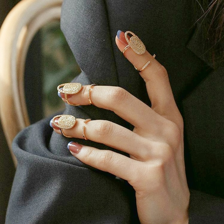 New Arrival 3D Metal Crystal Diamond Nail Tip Rings Nail Art Jewelry